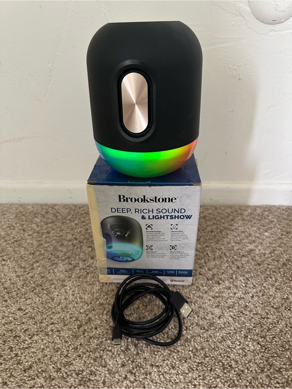 Brookstone Bass Beat Wireless LED Speaker Portable LED Bass Boost Bluetooth